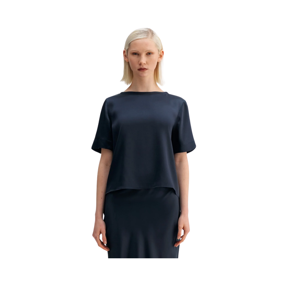 Lola Satin Tee - Blue Grey