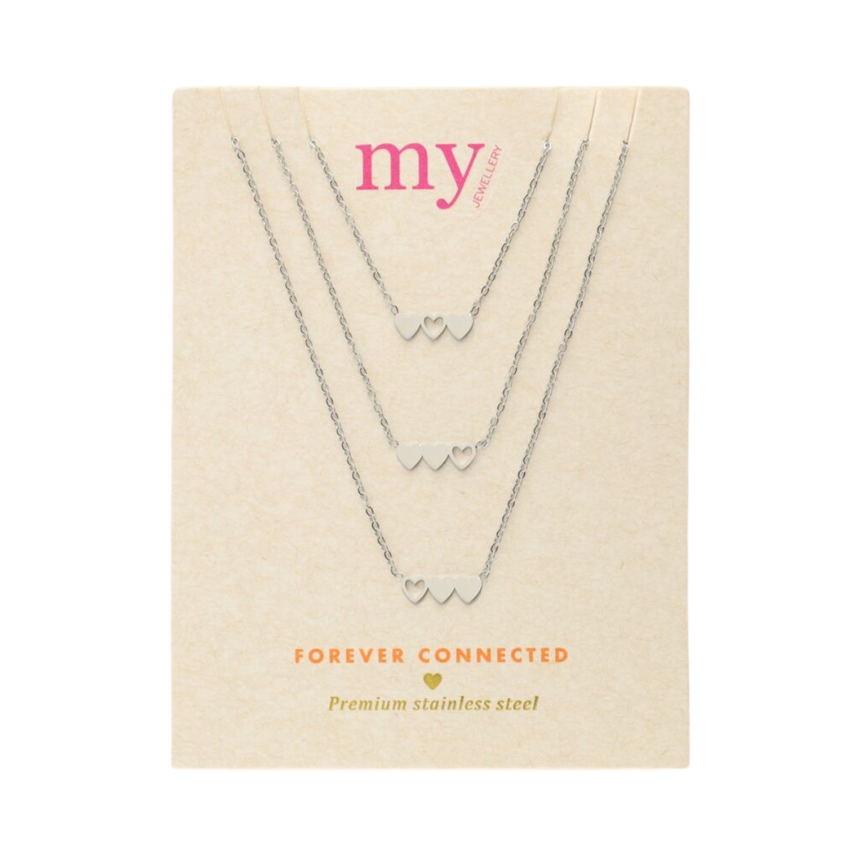 Necklace Set 3 Hearts - Silver