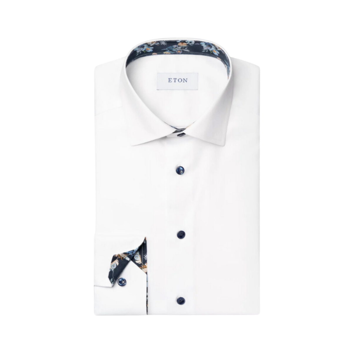 Floral Print Solid Signature Twill Shirt - White