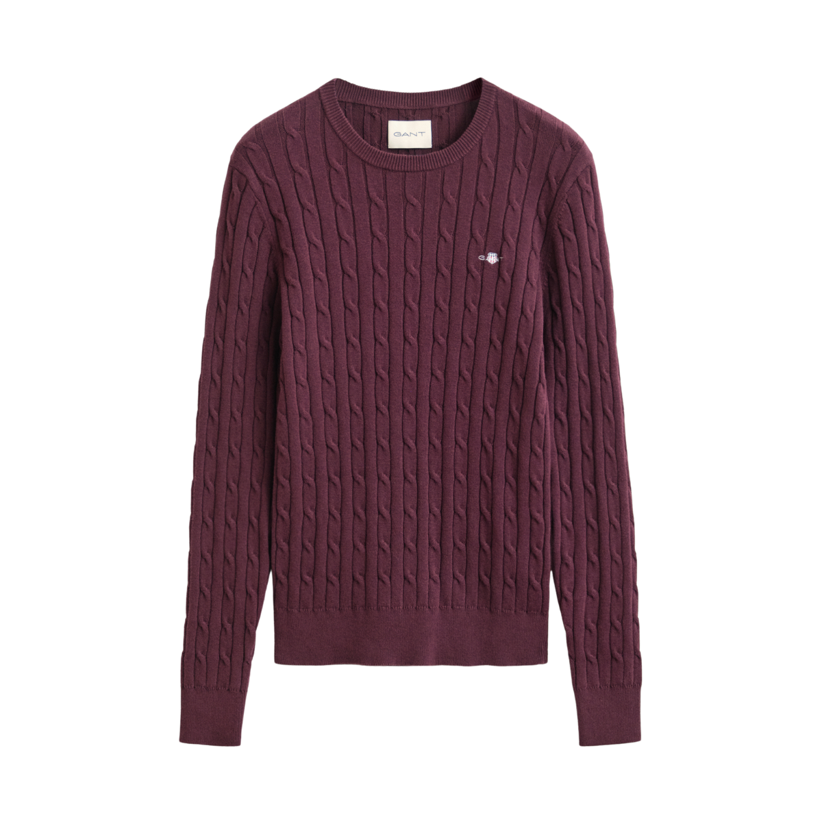 Stretch Cotton Cable C-Neck - Darkened Wine