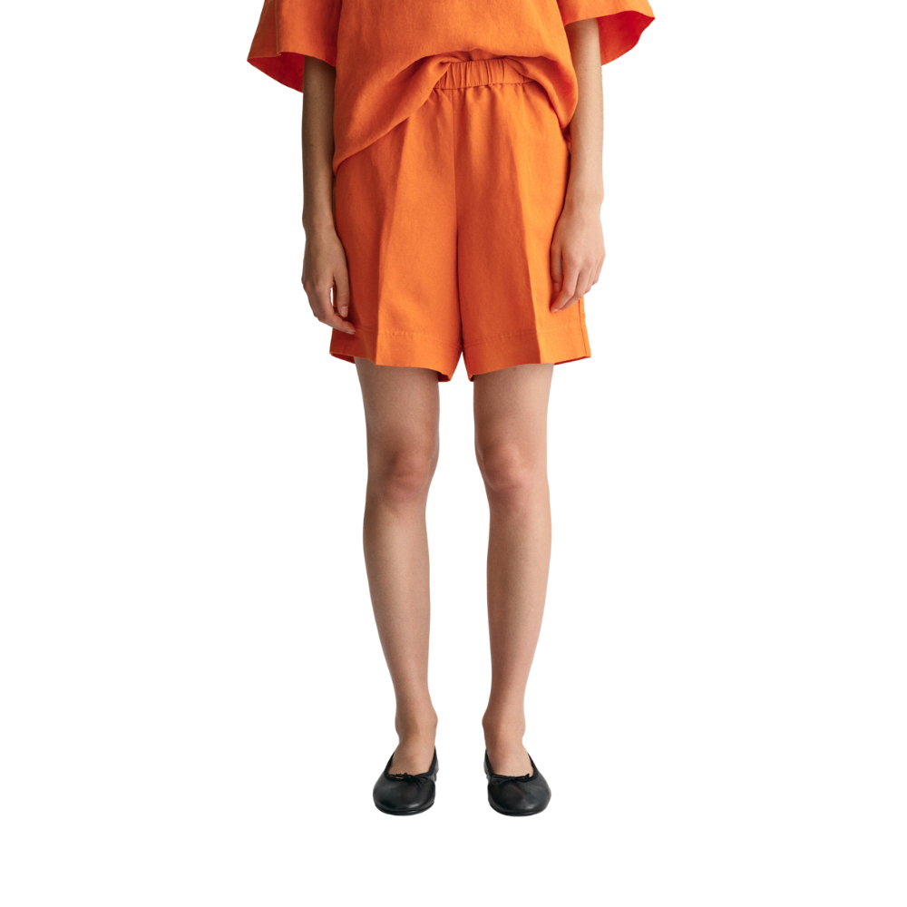 Relaxed Linen Blend Pull On Shorts - Orange