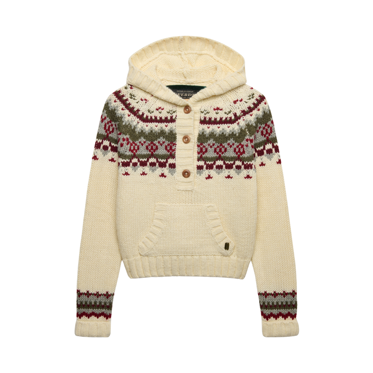 Fairisle 1/2 Button Hoodie - 1GP Ecru Multi