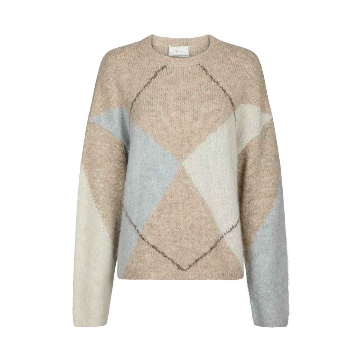 Inga Check Fluff Knit Blouse - Beige Melange