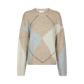 Inga Check Fluff Knit Blouse - Beige Melange