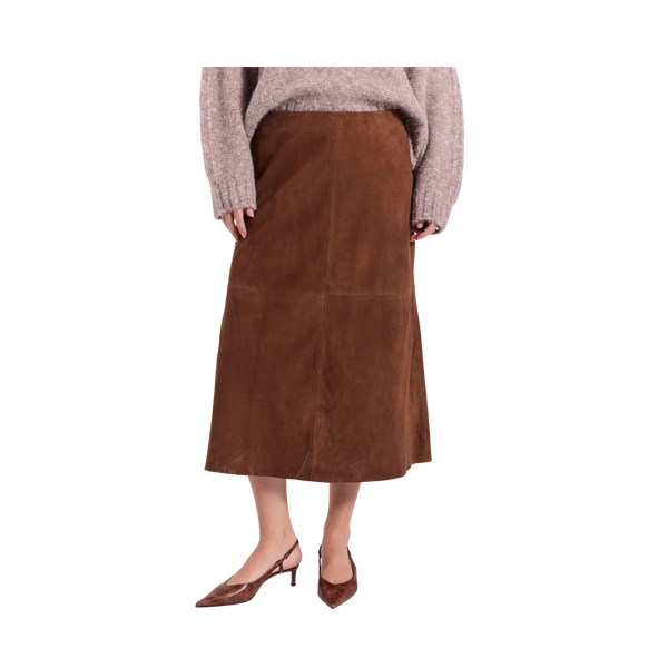 Nathalio Suede Midi Skirt - Caramel Brown