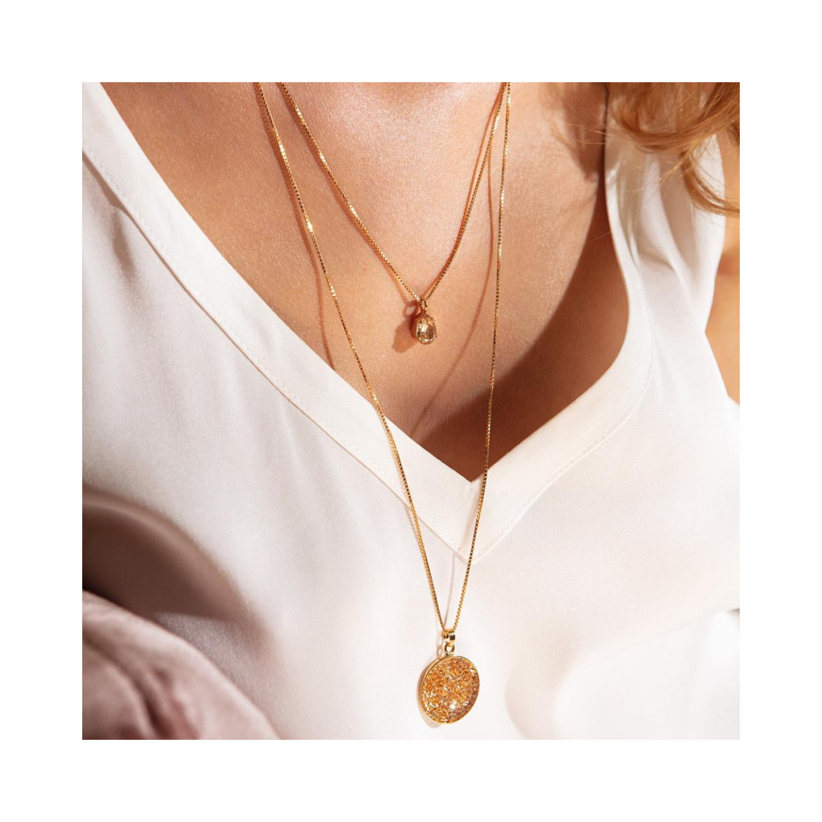 Petite Drop Necklace Rhodium - 4001 Golden Shadow