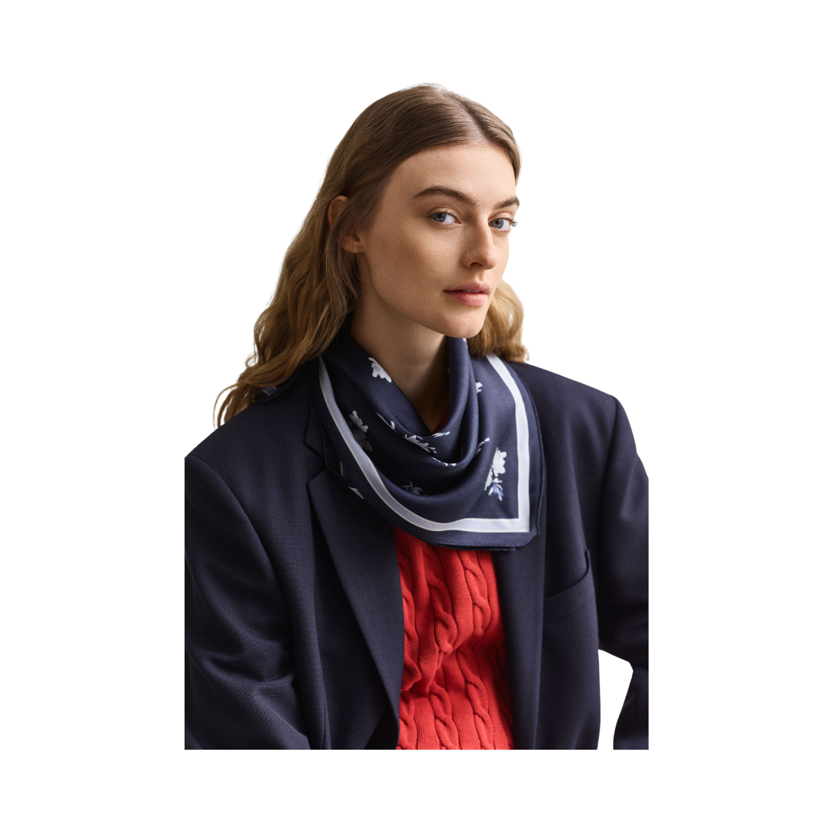 Floral Print Silk Scarf - Evening Blue