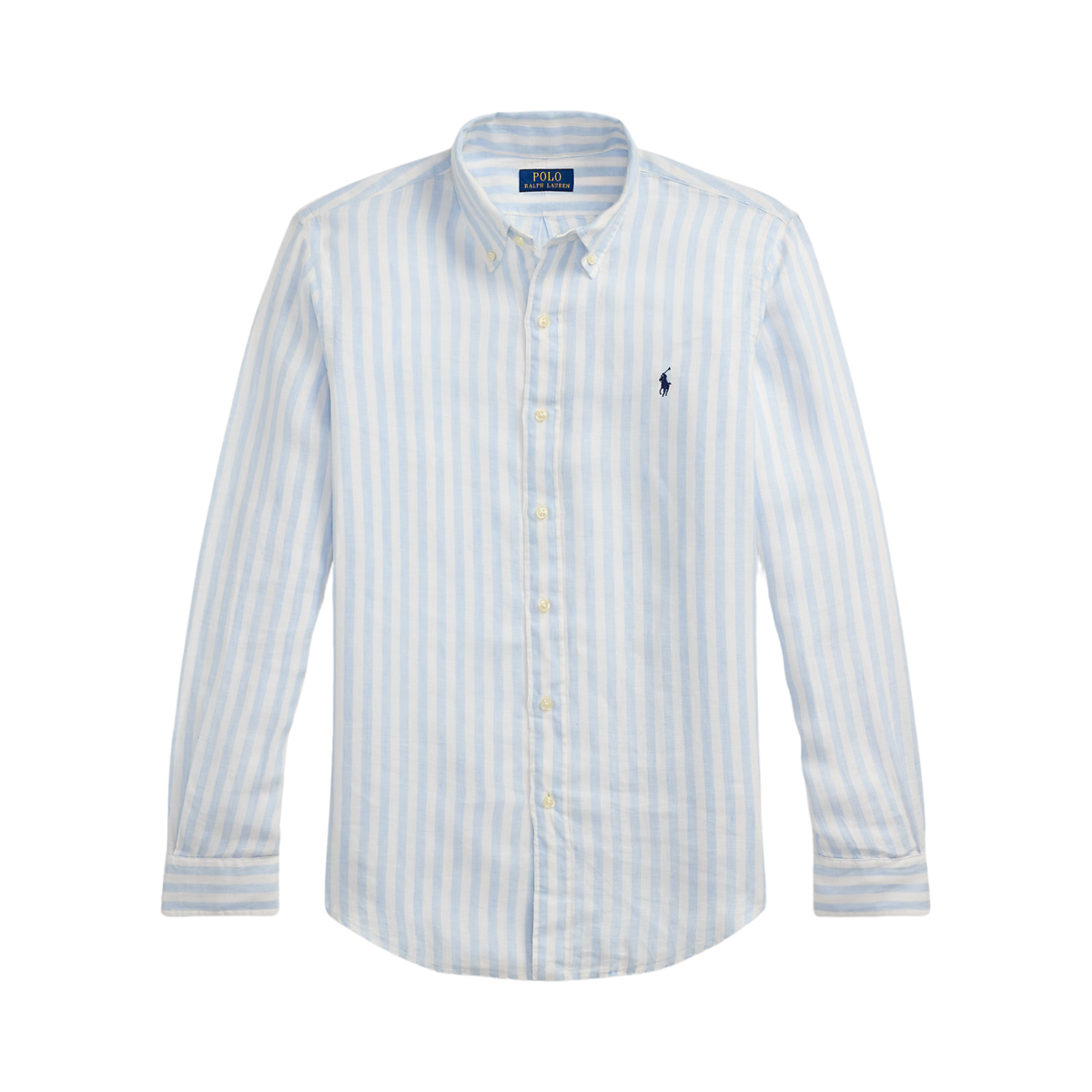 Custom Fit Striped Linen Shirt - Office Blue/White