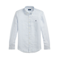 Custom Fit Striped Linen Shirt - Office Blue/White