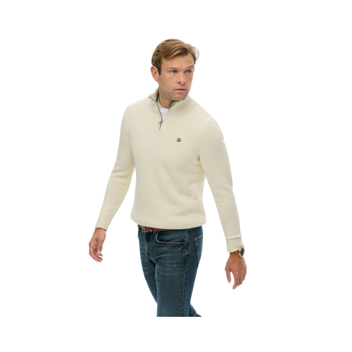 Cotton Half Zip Knit - Cream