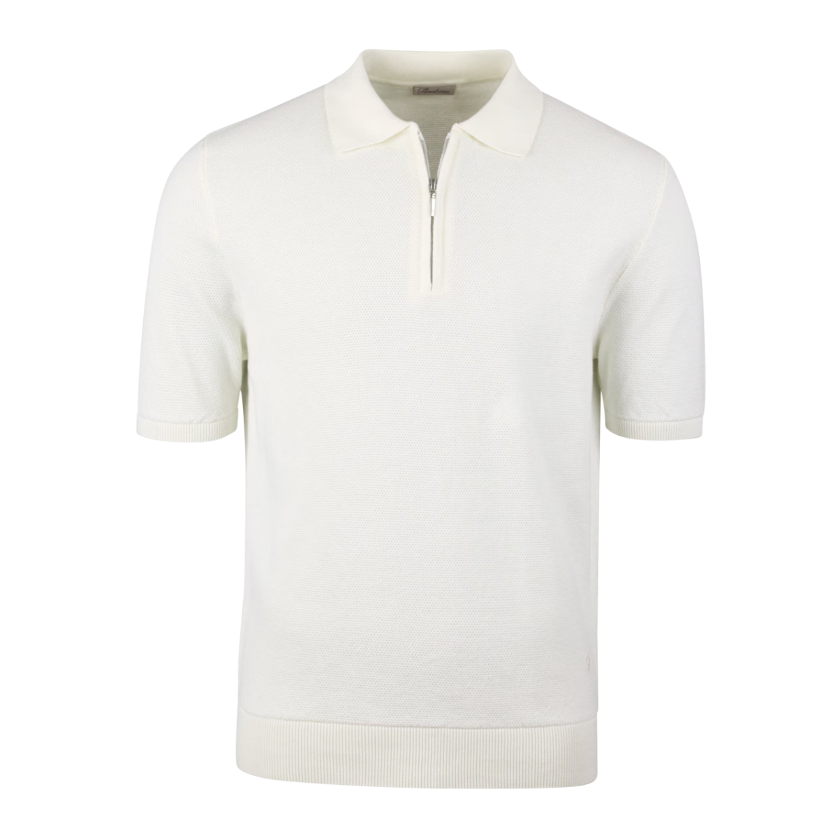 Polo Shirt Knitted Zip Texture Organic Cotton - Offwhite