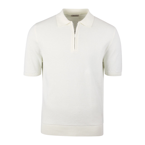Stenströms POLO SHIRT KNITTED ZIP TEXTURE ORGANIC COTTON - OFFWHITE