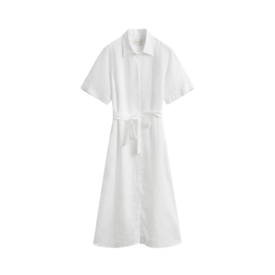 Linen SS Shirt Dress - White