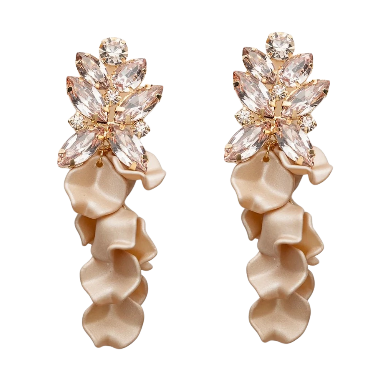 Leaf Big Stone Earrings - 0006 Nougat