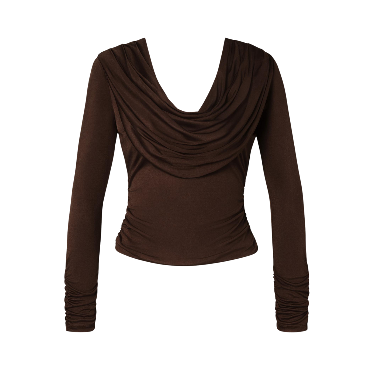 Signe Cowl Neck Jersey Top - Dark Brown