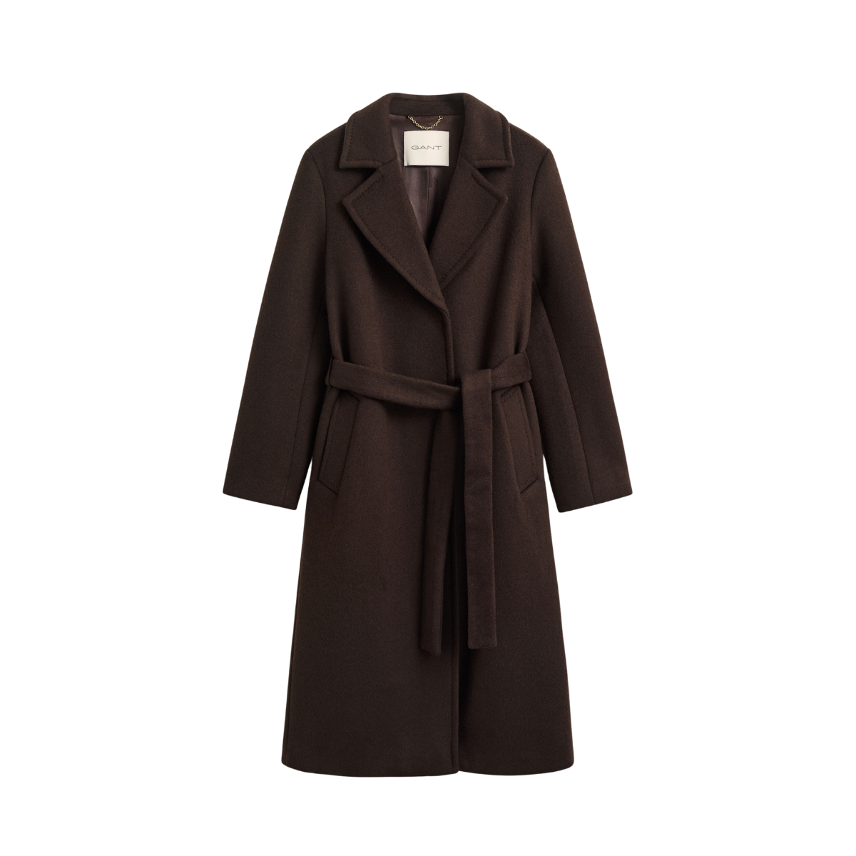 Belted Wool Blend Coat - Deep Brown