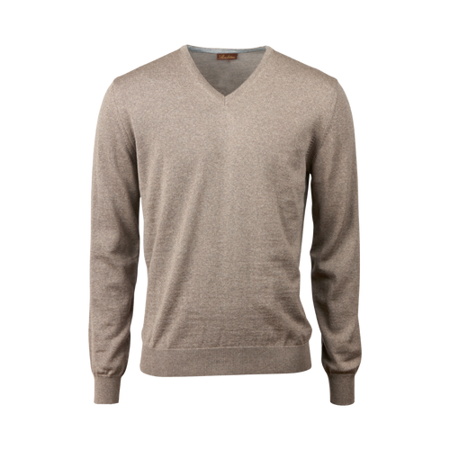 Stenströms PULLOVER KNITTED V-NECK MERINO WOOL - LIGHT BROWN