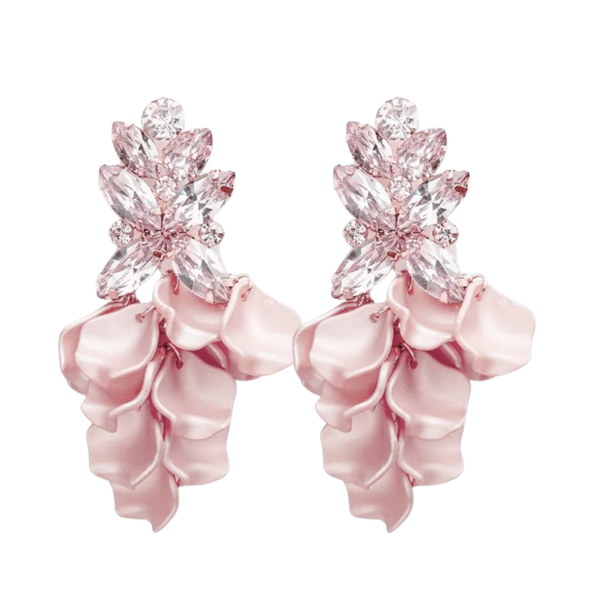 Leaf Big Stone Earrings - Light Pink