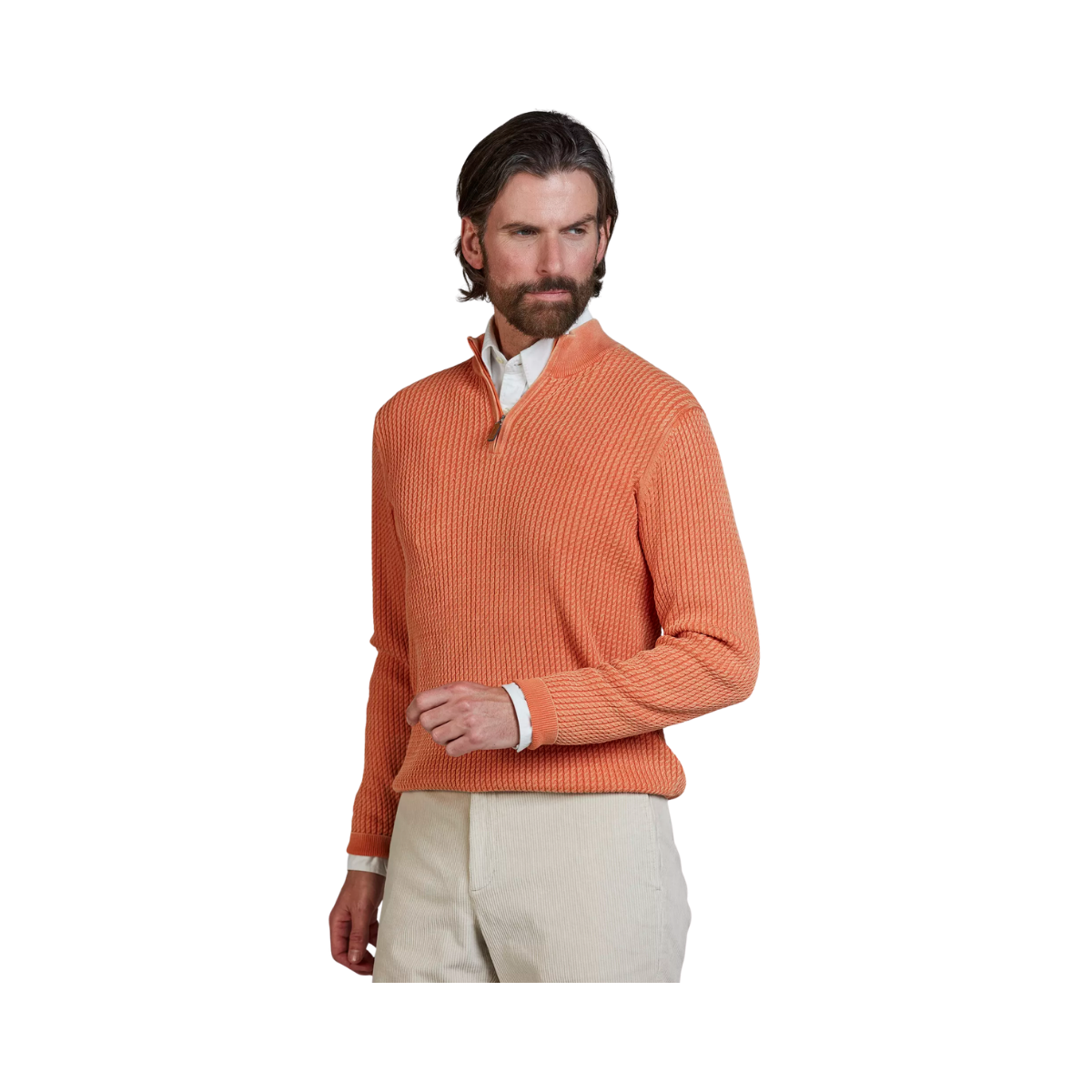 Half Zip Vintage Wash Knit - Soft Orange