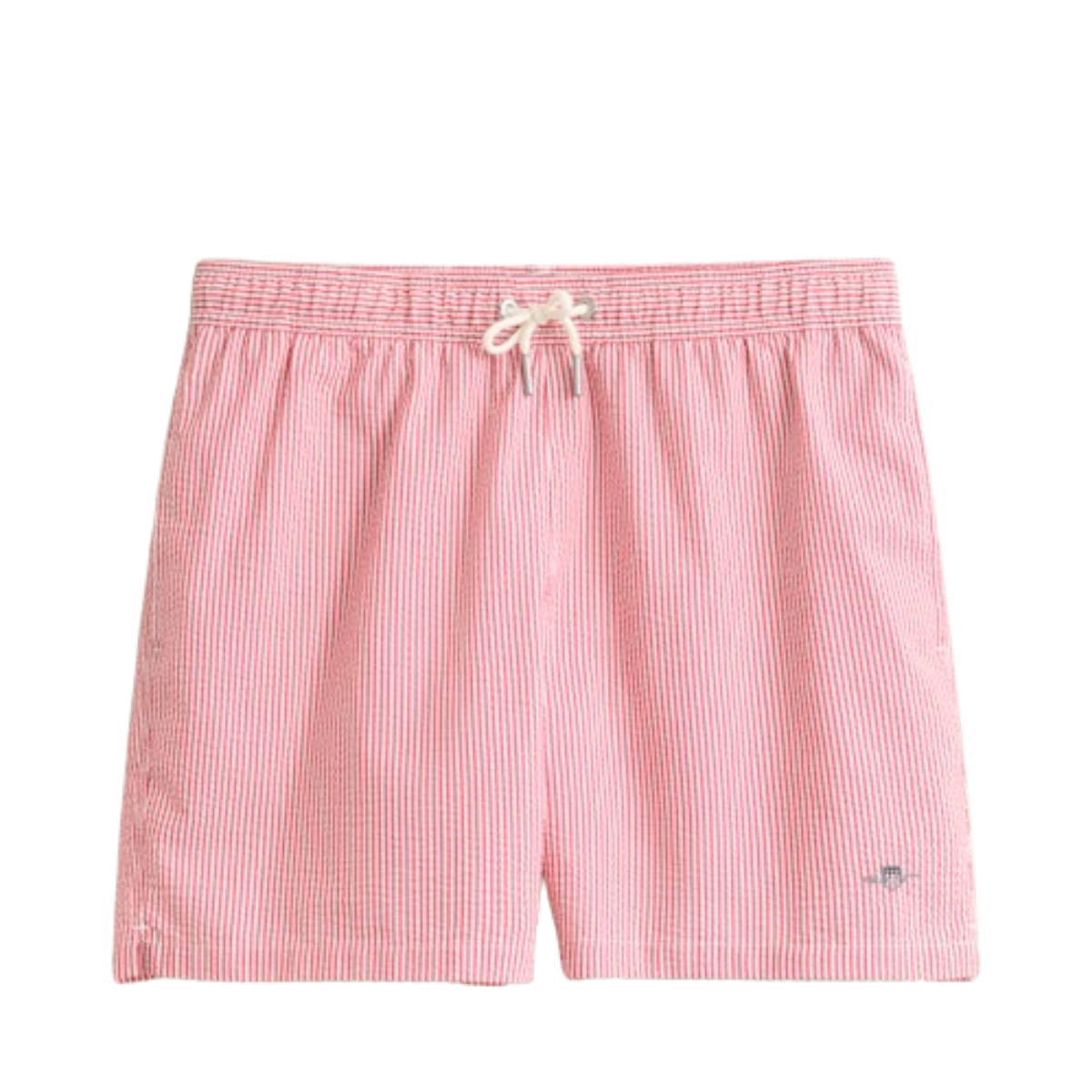 Striped Seersucker Swim Shorts - Rose Red