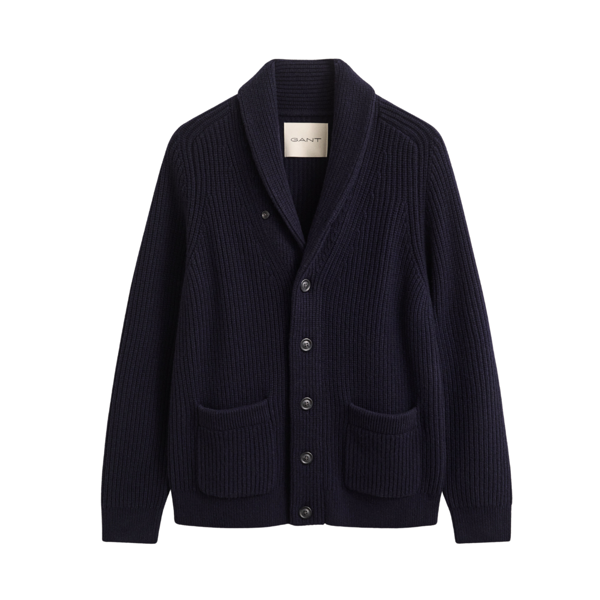 Ribbed Wool Blend Shawl Cardigan - Evening Blue