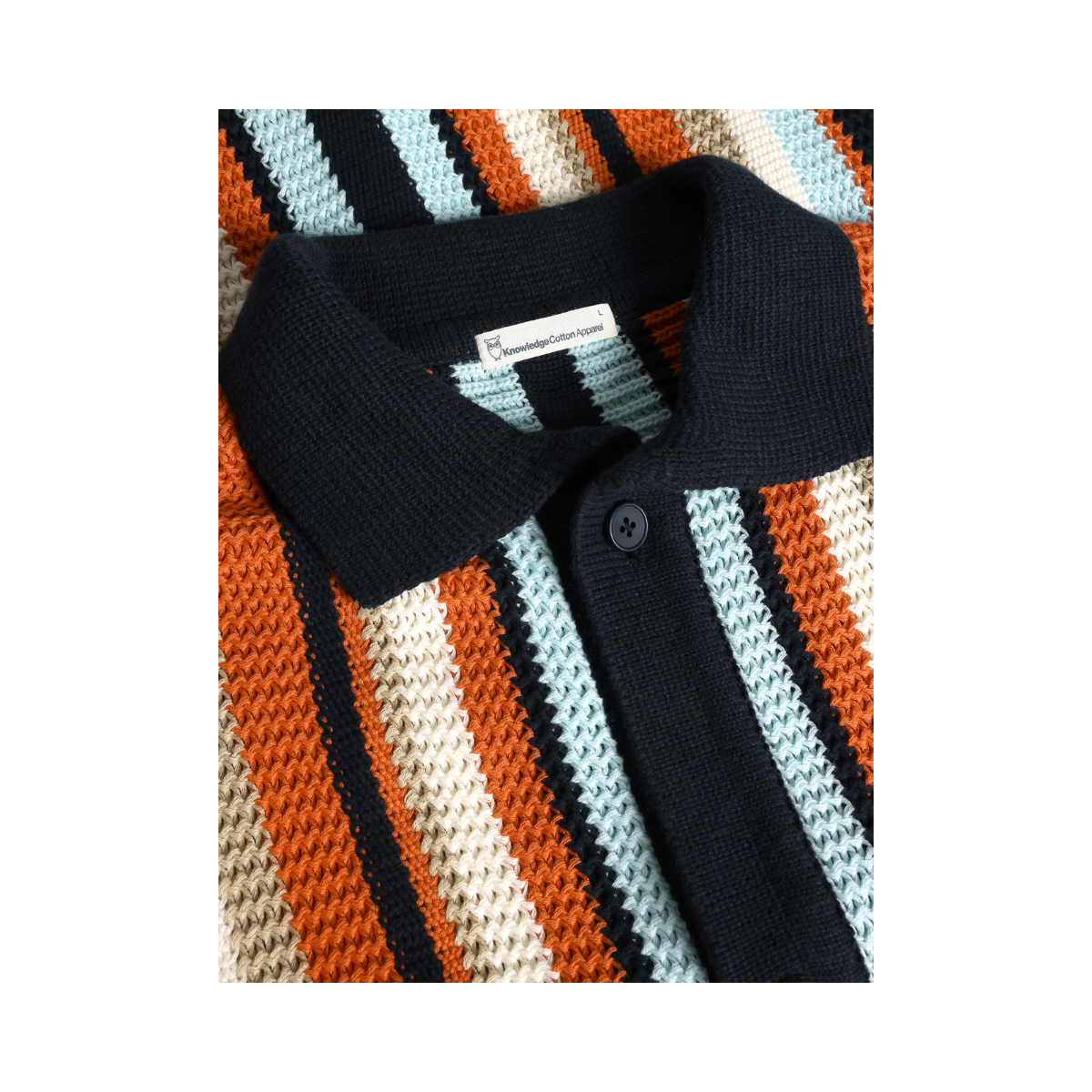 Loose Short Sleeve Striped Knitted Shirt - Navy
