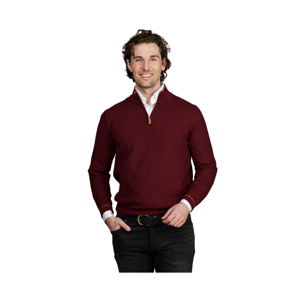 Half Zip Structure Knit - Ruby Red