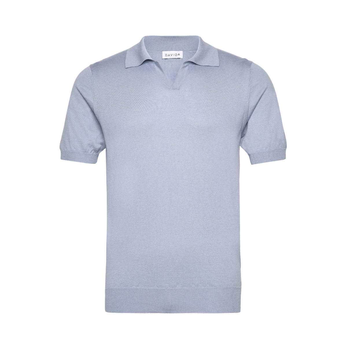 Man Fine Knit Open Collar T-shirt - Light Blue