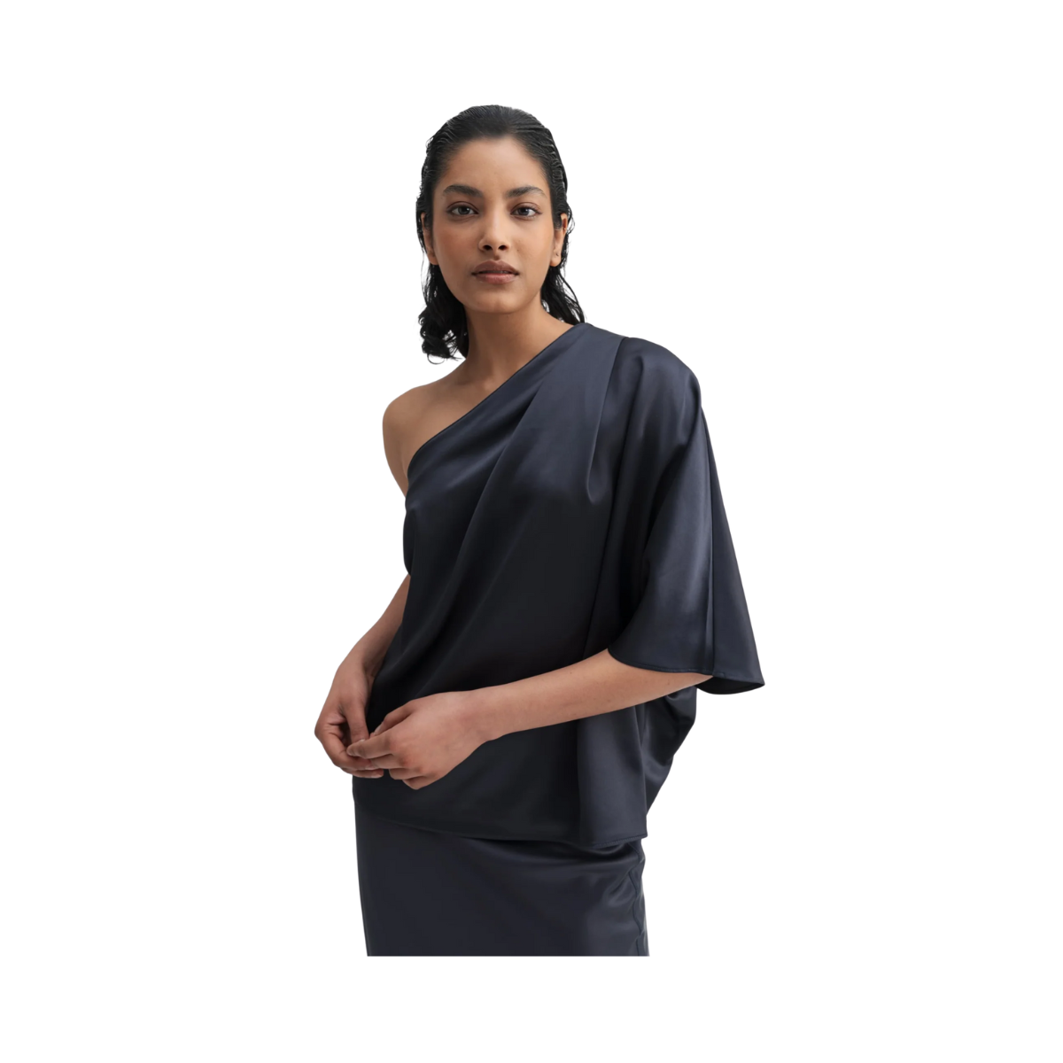Ella satin blouse - Blue grey