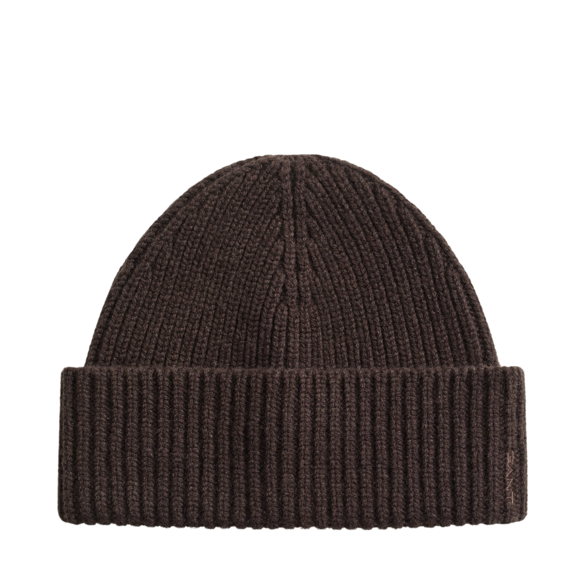 Wool Cashmere Blend Ribbed Beanie - Deep Brown