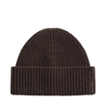 Wool Cashmere Blend Ribbed Beanie - Deep Brown