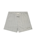 Mid-Thigh Stripe Seersucker Swimshorts - Green stripe