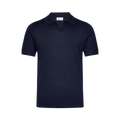 Man Fine Knit Open Collar T-shirt - Navy