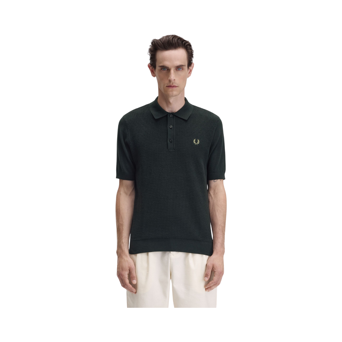 Waffle Stitch Knit Shirt - Q20 Night Green
