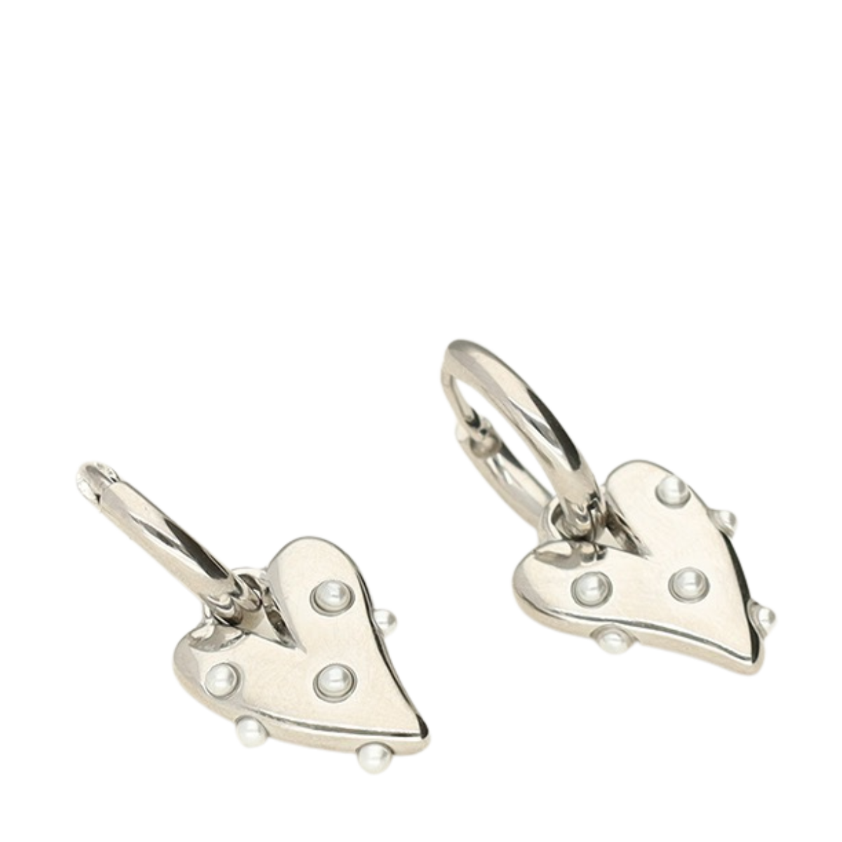 Earrings Heart With Pearls - Silver