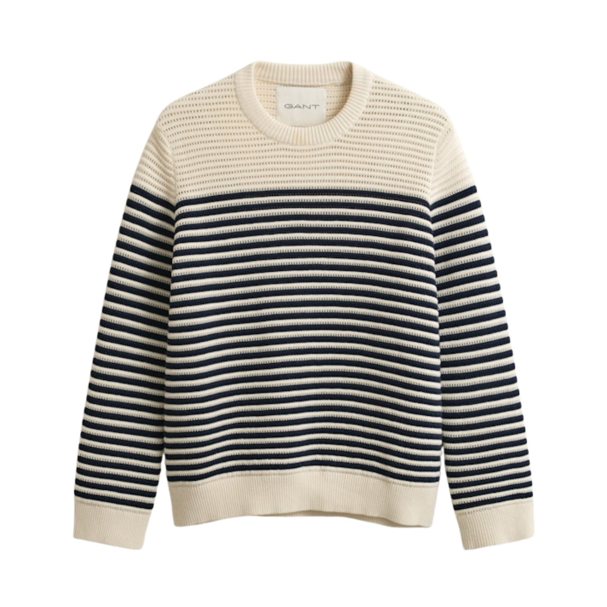 Textured Striped C-Neck - Cream
