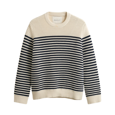 Textured Striped C-Neck - Cream