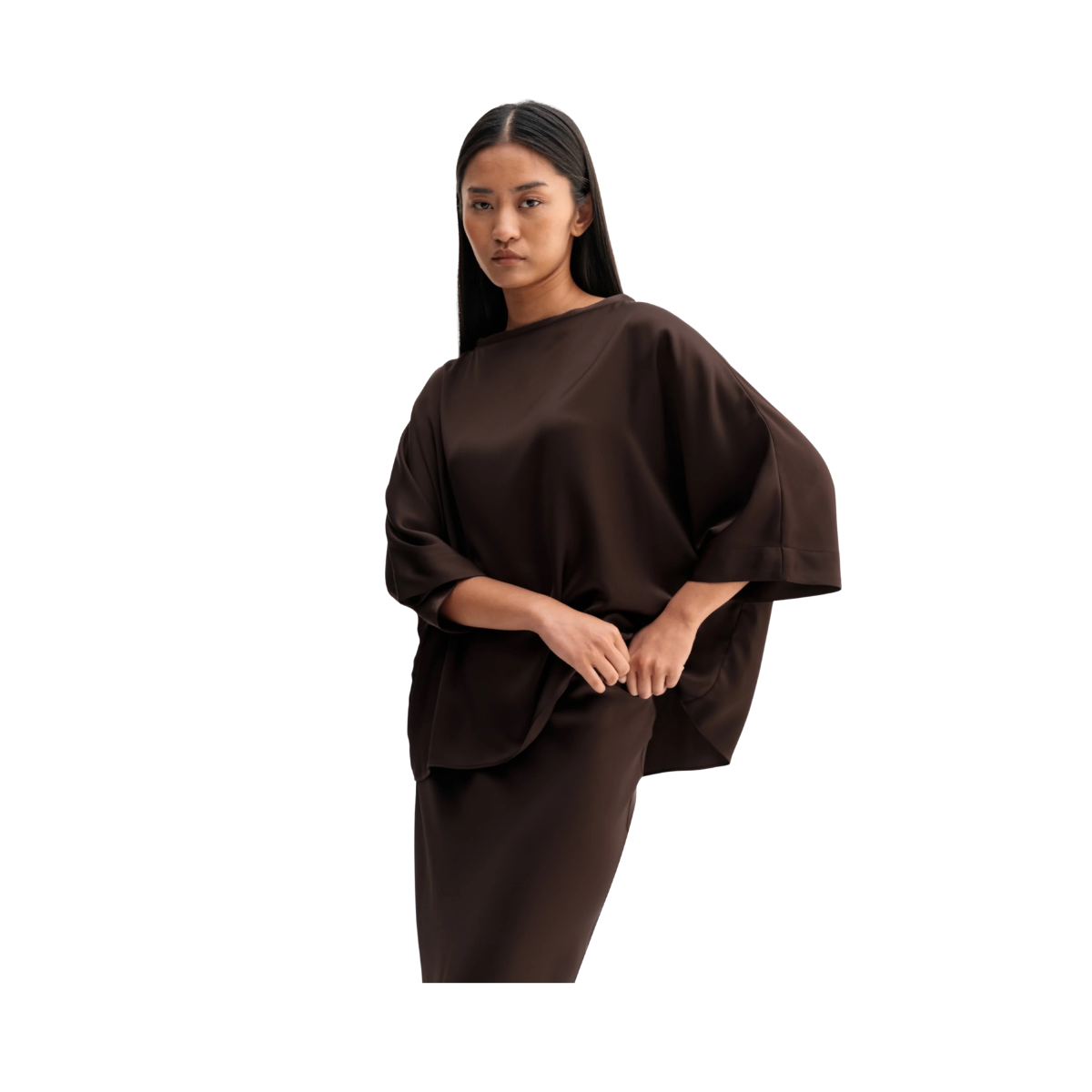 Tori Satin Tee - Dark Brown