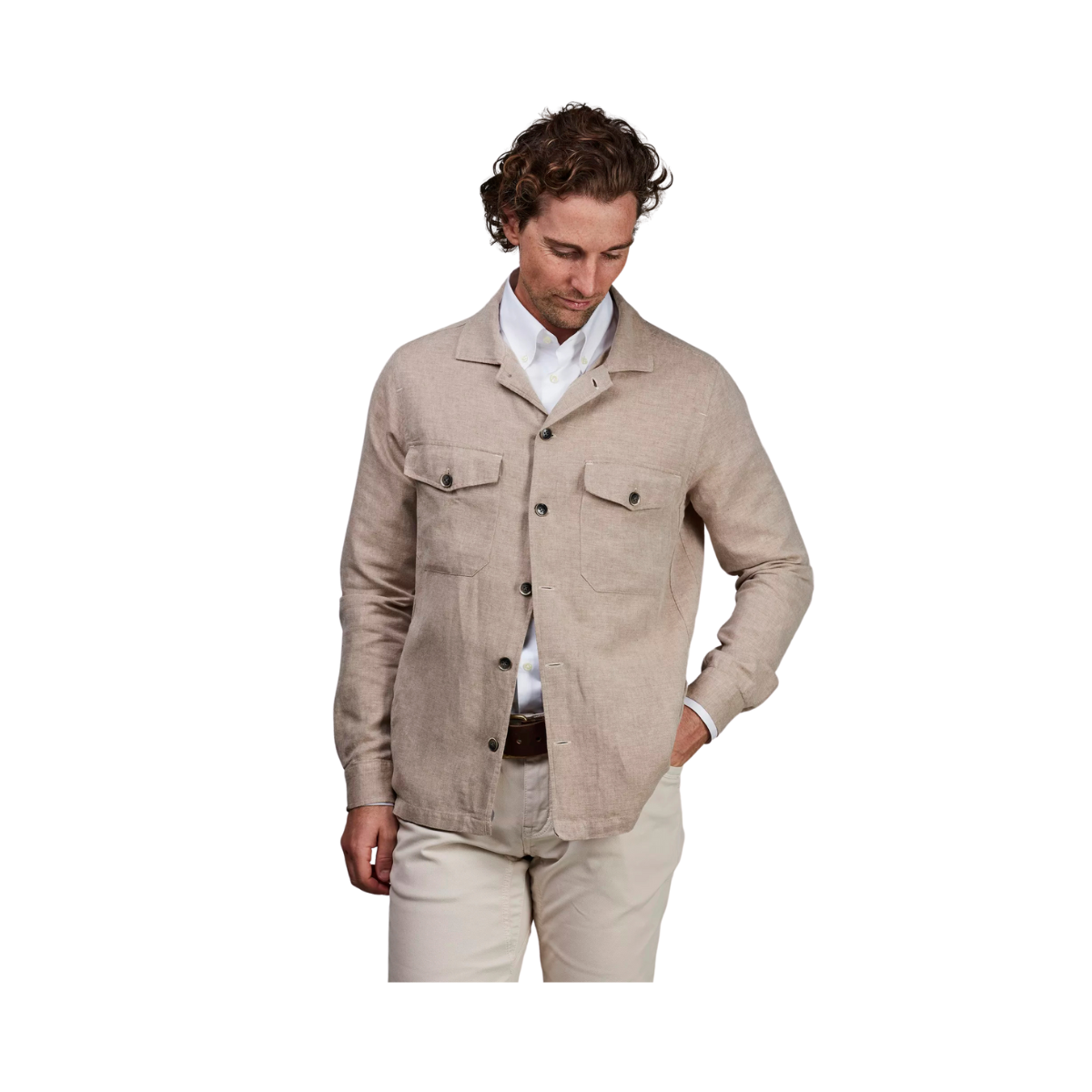 LINEN TWILL OVERSHIRT - 63	LT BROWN 63