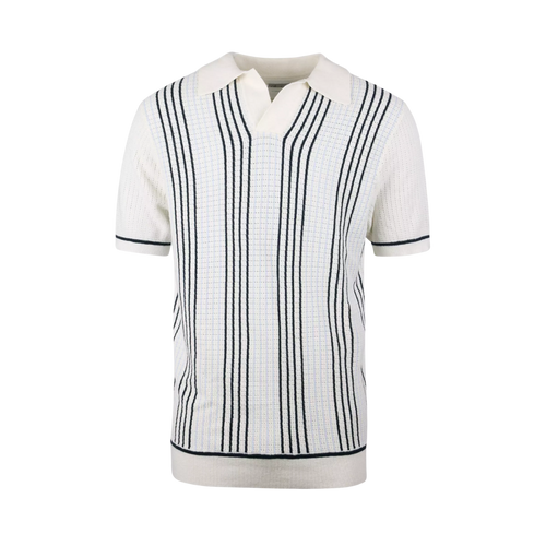 Stenströms POLO SHIRT KNITTED STRIPE - OFFWHITE STRIPE