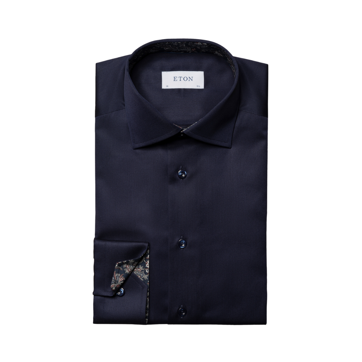 Contemporary Fit Paisley Effect Signature Twill Shirt Cut Away Collar - Navy