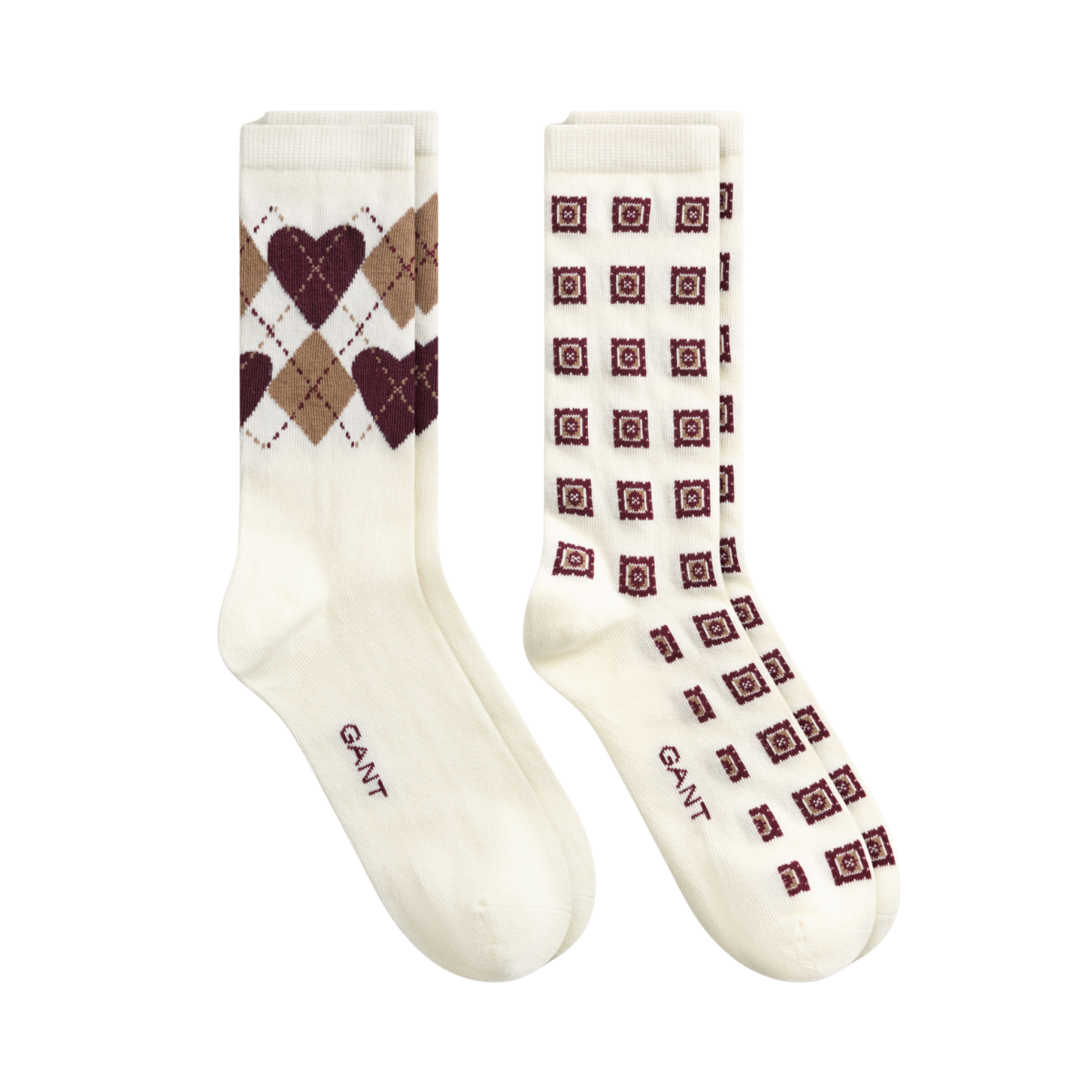 Argyle Heart 2-Pack Socks Gift Box - Cream