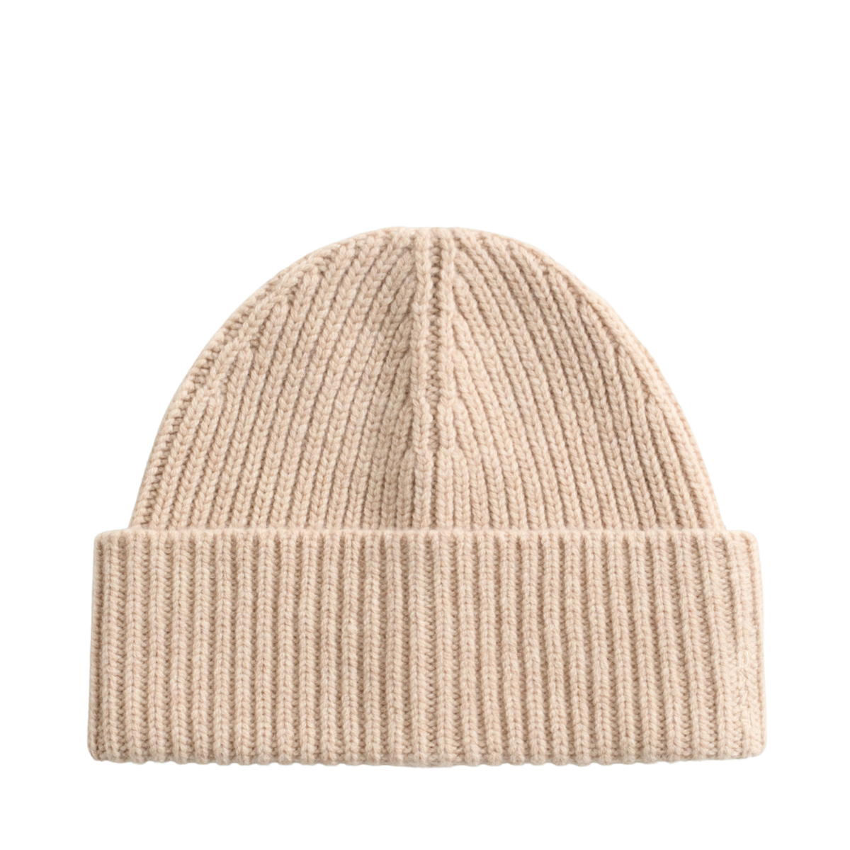 Wool Cashmere Blend Ribbed Beanie - Light Beige Melange