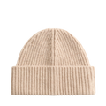 Wool Cashmere Blend Ribbed Beanie - Light Beige Melange