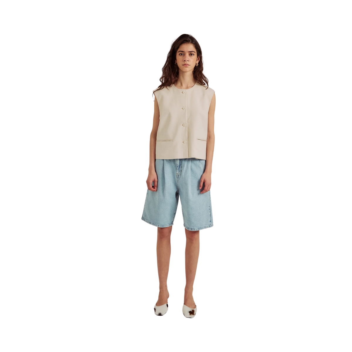 Kenzie pleat long shorts - Light blue wash