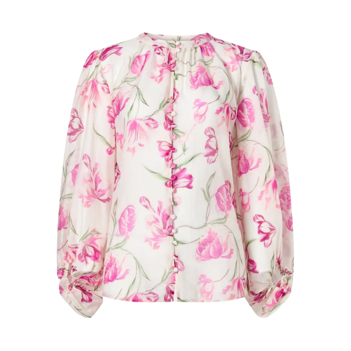 Minoa Balloon Slevee Sheer Blouse - Tulip Pink