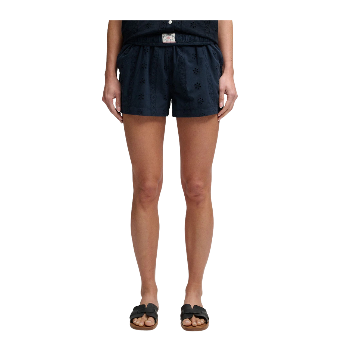 Cotton Broderie Beach Shorts - Eclipse Navy