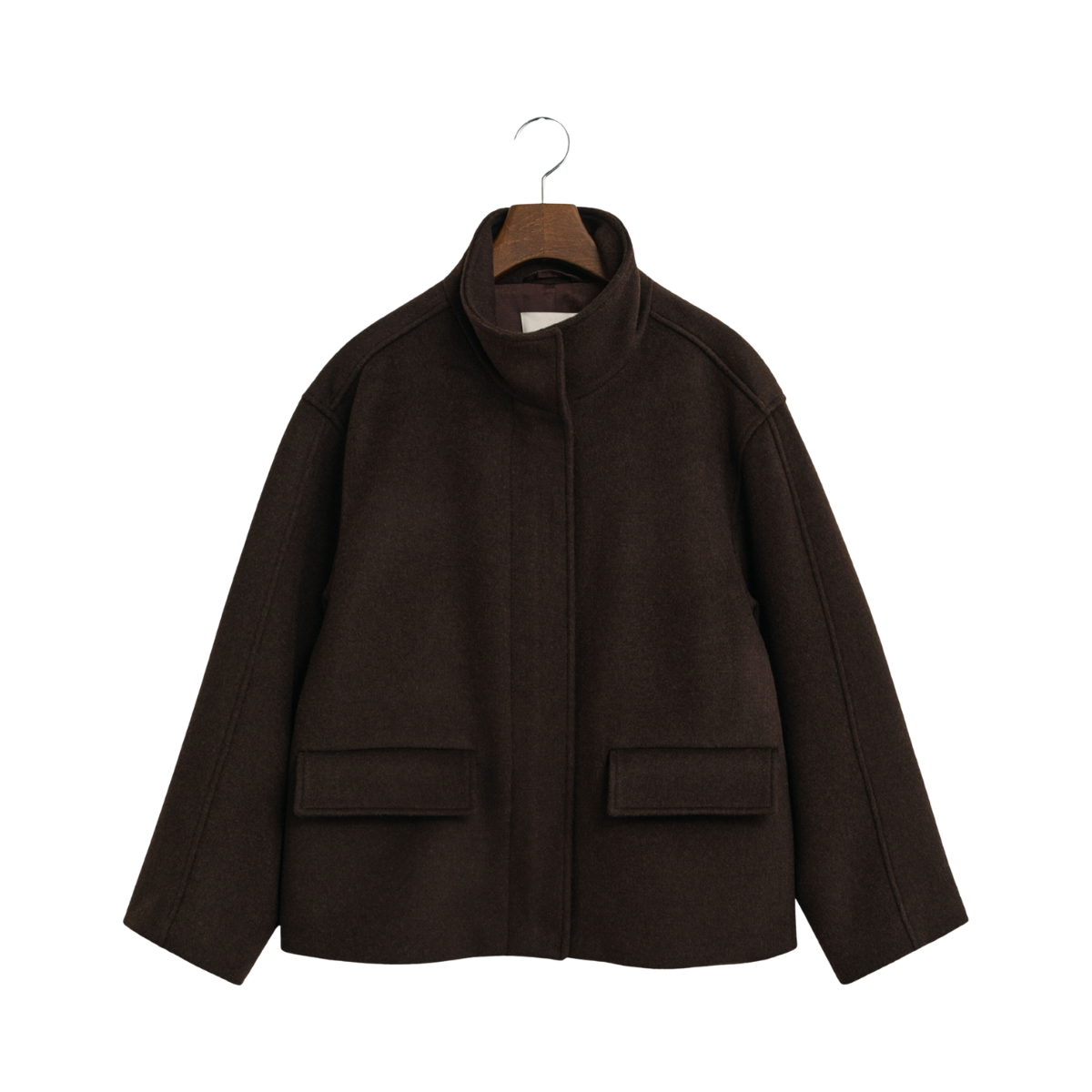 Short Wool Jacket With Zip - Deep Brown