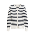 Stretch Cotton Cable Stripe Cardi - Eggshell