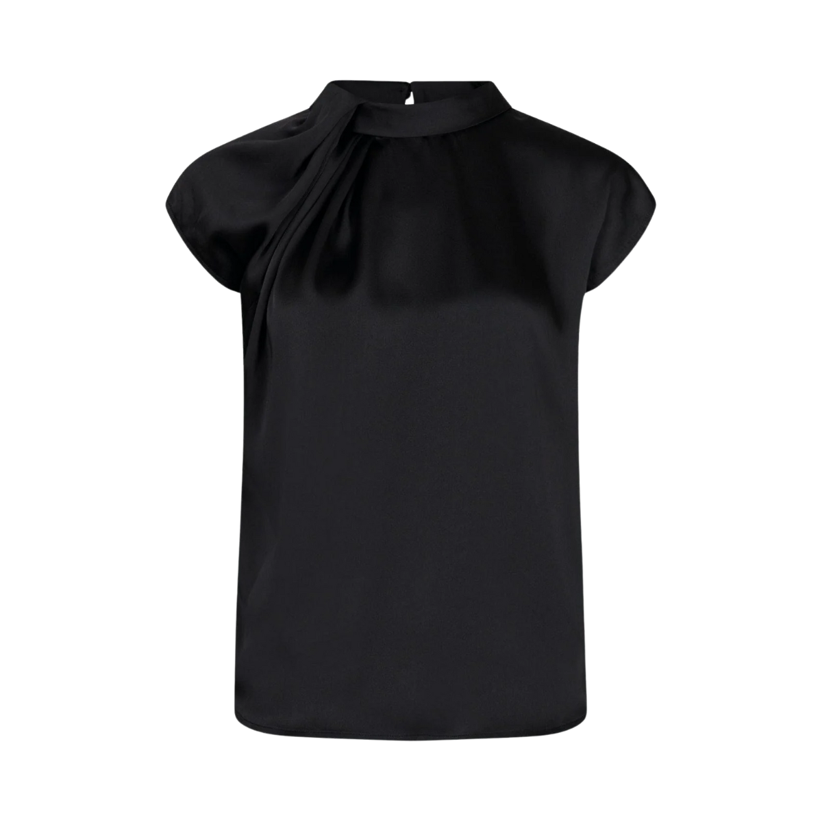 Fleur Drapy Satin Blouse - Black